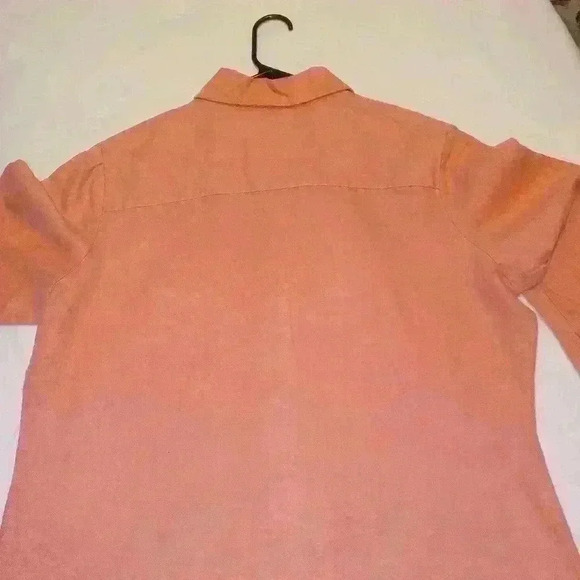 Women's 100% Linen Button Down   Collared Shirt Light Coral - Picture 7 of 11